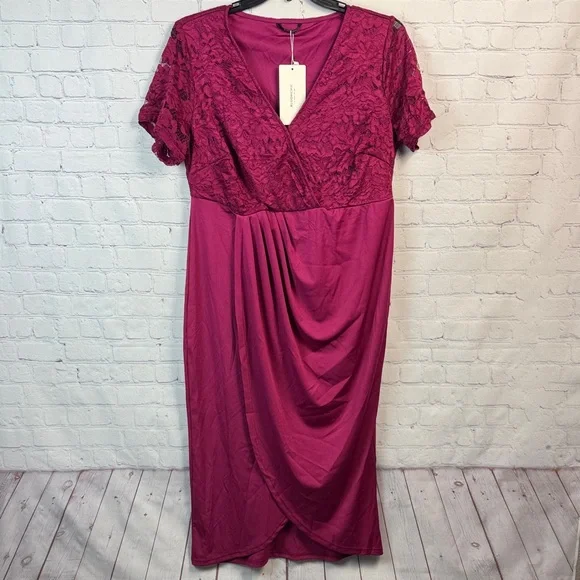 BloomChic Fuchsia Lace Midi Dress Plus Size 1X - Picture 2 of 6